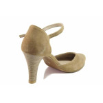 Бежови анатомични дамски обувки със среден ток, естествен велур - официални обувки за пролетта и лятото N 100016251