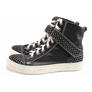 Черни анатомични дамски кецове, естествена кожа - спортни кецове за пролетта и лятото N 100016252