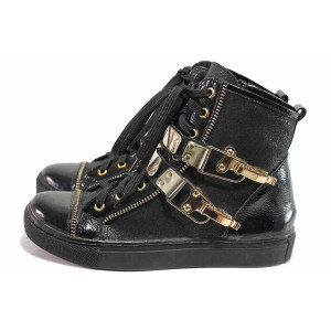 Черни анатомични дамски кецове, естествена кожа - спортни кецове за пролетта и лятото N 100016255