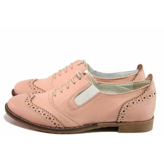 Розови анатомични дамски обувки с равна подметка, естествена кожа - всекидневни обувки за пролетта и лятото N 100016257