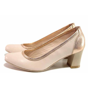 Розови дамски обувки със среден ток, естествена кожа - елегантни обувки за целогодишно ползване N 100016307