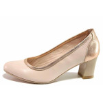 Розови дамски обувки със среден ток, естествена кожа - елегантни обувки за целогодишно ползване N 100016307