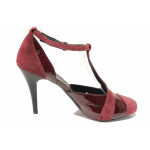 Винени дамски обувки с висок ток, естествена кожа и лачена естествена кожа  - елегантни обувки за пролетта и лятото N 100016309