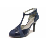 Сини дамски обувки с висок ток, естествена кожа и лачена естествена кожа  - елегантни обувки за пролетта и лятото N 100016311