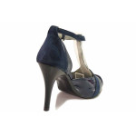 Сини дамски обувки с висок ток, естествена кожа и лачена естествена кожа  - елегантни обувки за пролетта и лятото N 100016311