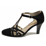 Черни дамски обувки със среден ток, естествен велур с лачена кожа - официални обувки за пролетта и лятото N 100016313