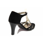 Черни дамски обувки със среден ток, естествен велур с лачена кожа - официални обувки за пролетта и лятото N 100016313