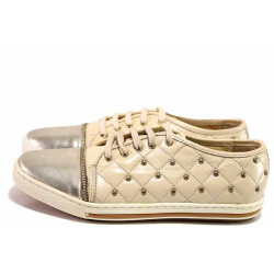 Бежови анатомични дамски обувки с равна подметка, естествена кожа и еко-кожа - всекидневни обувки за пролетта и лятото N 100016330