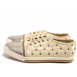 Бежови анатомични дамски обувки с равна подметка, естествена кожа и еко-кожа - всекидневни обувки за пролетта и лятото N 100016330