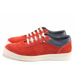 Червени дамски обувки с равна подметка, естествен велур - всекидневни обувки за пролетта и лятото N 100016332