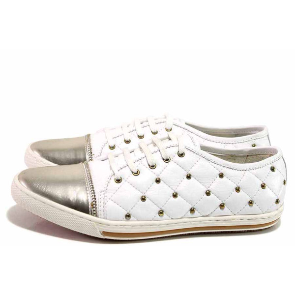 Бели анатомични дамски обувки с равна подметка, естествена кожа - ежедневни обувки за пролетта и лятото N 100016333