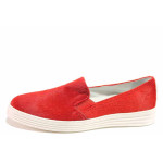Червени дамски обувки с равна подметка, естествен велур - ежедневни обувки за пролетта и лятото N 100016337