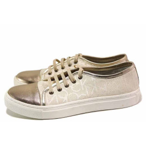 Бежови спортни дамски обувки, естествена кожа - всекидневни обувки за пролетта и лятото N 100016338