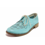 Светлосини дамски обувки с равна подметка, естествена кожа перфорирана - всекидневни обувки за пролетта и лятото N 100016344