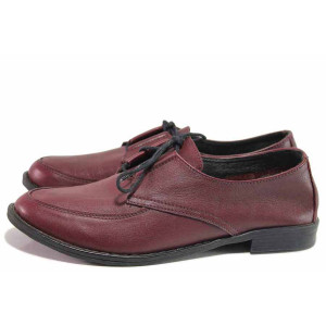 Винени дамски обувки с равна подметка, естествена кожа перфорирана - ежедневни обувки за пролетта и лятото N 100016345