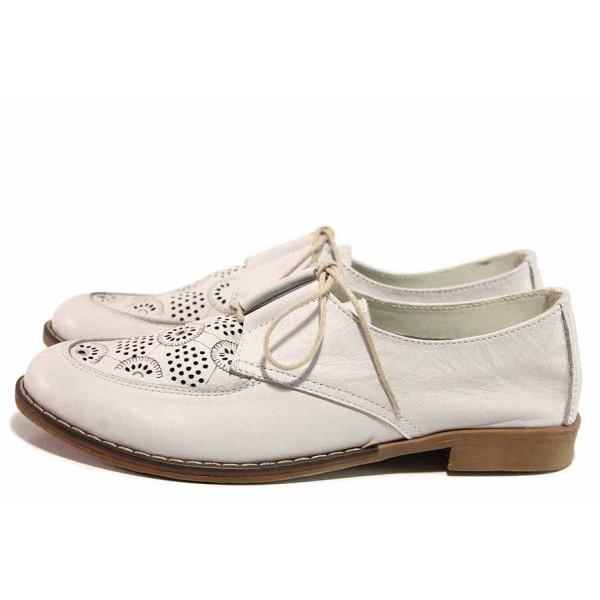 Лилави дамски обувки с равна подметка, естествена кожа перфорирана - ежедневни обувки за пролетта и лятото N 100016349