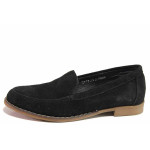 Черни дамски обувки с равна подметка, естествен велур - всекидневни обувки за пролетта и лятото N 100016350