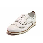 Бели дамски обувки с равна подметка, естествена кожа перфорирана - ежедневни обувки за пролетта и лятото N 100016351