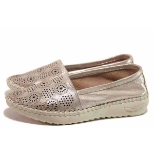 Розови дамски обувки с равна подметка, естествена кожа перфорирана - ежедневни обувки за пролетта и лятото N 100016353