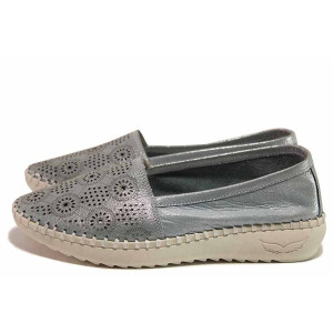 Сини анатомични дамски обувки с равна подметка, естествена кожа перфорирана - всекидневни обувки за пролетта и лятото N 100016354