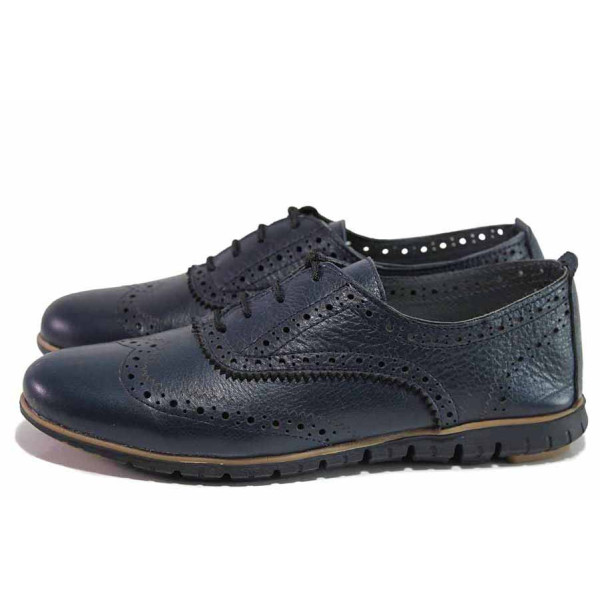 Сини дамски обувки с равна подметка, естествена кожа - всекидневни обувки за пролетта и лятото N 100016264