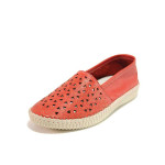 Червени анатомични дамски обувки с равна подметка, естествена кожа - всекидневни обувки за пролетта и лятото N 100016229