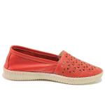 Червени анатомични дамски обувки с равна подметка, естествена кожа - всекидневни обувки за пролетта и лятото N 100016229