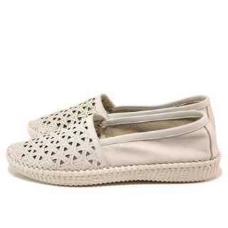Бежови дамски обувки с равна подметка, естествена кожа - всекидневни обувки за пролетта и лятото N 100016232