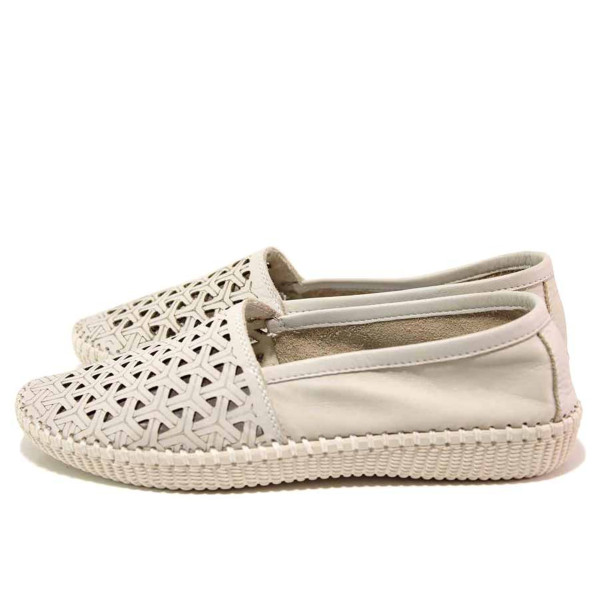 Бежови дамски обувки с равна подметка, естествена кожа - всекидневни обувки за пролетта и лятото N 100016232