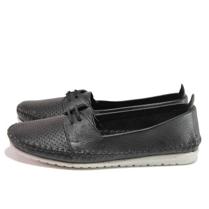 Черни анатомични дамски обувки с равна подметка, естествена кожа - всекидневни обувки за пролетта и лятото N 100016233