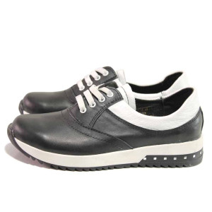 Черни анатомични дамски обувки с равна подметка, естествена кожа - спортни обувки за пролетта и лятото N 100016234