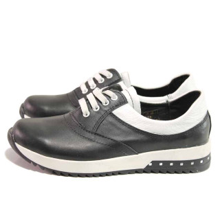 Черни анатомични дамски обувки с равна подметка, естествена кожа - спортни обувки за пролетта и лятото N 100016234