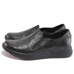 Черни анатомични дамски обувки с равна подметка, естествена кожа - всекидневни обувки за пролетта и лятото N 100016235