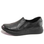 Черни анатомични дамски обувки с равна подметка, естествена кожа - всекидневни обувки за пролетта и лятото N 100016235