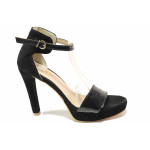 Черни дамски сандали, естествен велур с лачена кожа - ежедневни обувки за пролетта и лятото N 100016227
