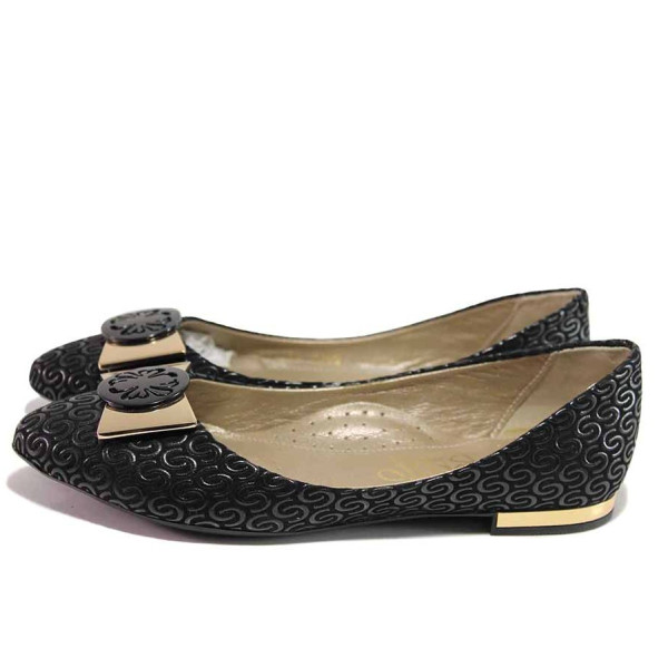 Черни анатомични дамски обувки с равна подметка, естествена кожа - ежедневни обувки за пролетта и лятото N 100016220