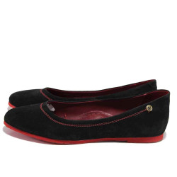 Черни анатомични дамски обувки с равна подметка, естествен велур - ежедневни обувки за пролетта и лятото N 100016221