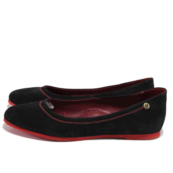 Черни анатомични дамски обувки с равна подметка, естествен велур - ежедневни обувки за пролетта и лятото N 100016221