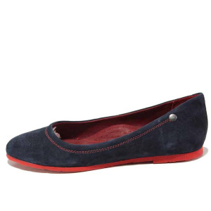 Тъмносини анатомични дамски обувки с равна подметка, естествен велур - ежедневни обувки за пролетта и лятото N 100016222