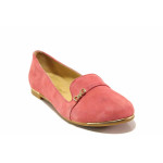 Розови дамски обувки с равна подметка, естествен велур - ежедневни обувки за пролетта и лятото N 100016223