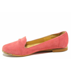 Розови дамски обувки с равна подметка, естествен велур - ежедневни обувки за пролетта и лятото N 100016223