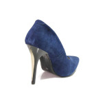 Сини дамски обувки с висок ток, естествен велур - елегантни обувки за пролетта и лятото N 100016285