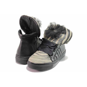 Черни дамски кецове, естествена кожа - спортни кецове за пролетта и есента N 100016514