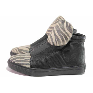 Черни анатомични дамски кецове, естествена кожа - спортни кецове за пролетта и есента N 100016513