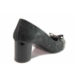 Черни анатомични дамски обувки със среден ток, естествена кожа и лачена естествена кожа  - елегантни обувки за пролетта и есента N 100016515