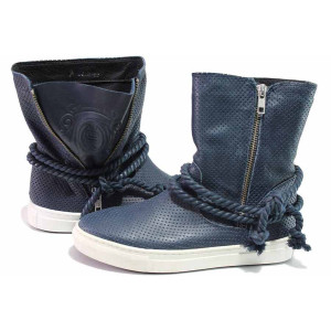 Сини дамски боти, естествена кожа - спортни кецове за пролетта и лятото N 100016186