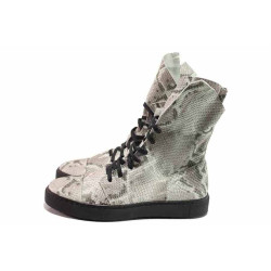 Сиви дамски боти, естествена кожа с крокодилска шарка - всекидневни обувки за пролетта и лятото N 100016188