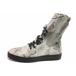 Сиви дамски боти, естествена кожа с крокодилска шарка - всекидневни обувки за пролетта и лятото N 100016188
