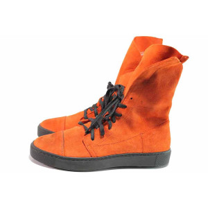 Червени дамски боти, естествена кожа с крокодилска шарка - ежедневни обувки за пролетта и лятото N 100016189