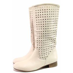 Бежови дамски ботуши, естествена кожа - всекидневни обувки за пролетта и лятото N 100016193